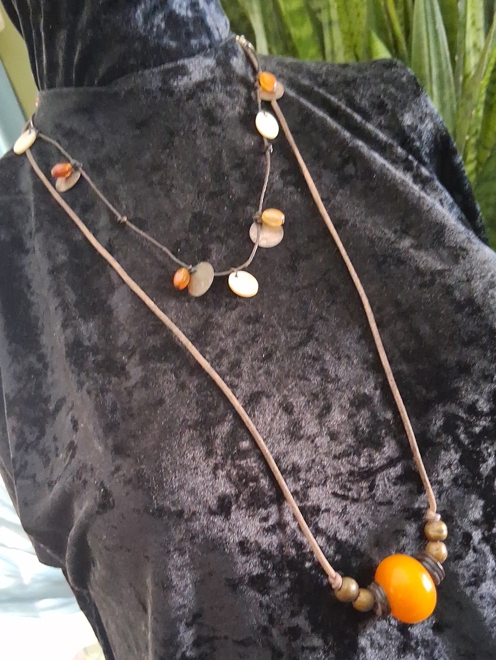 Boho Amber Bead Long Necklace - Orange Accent